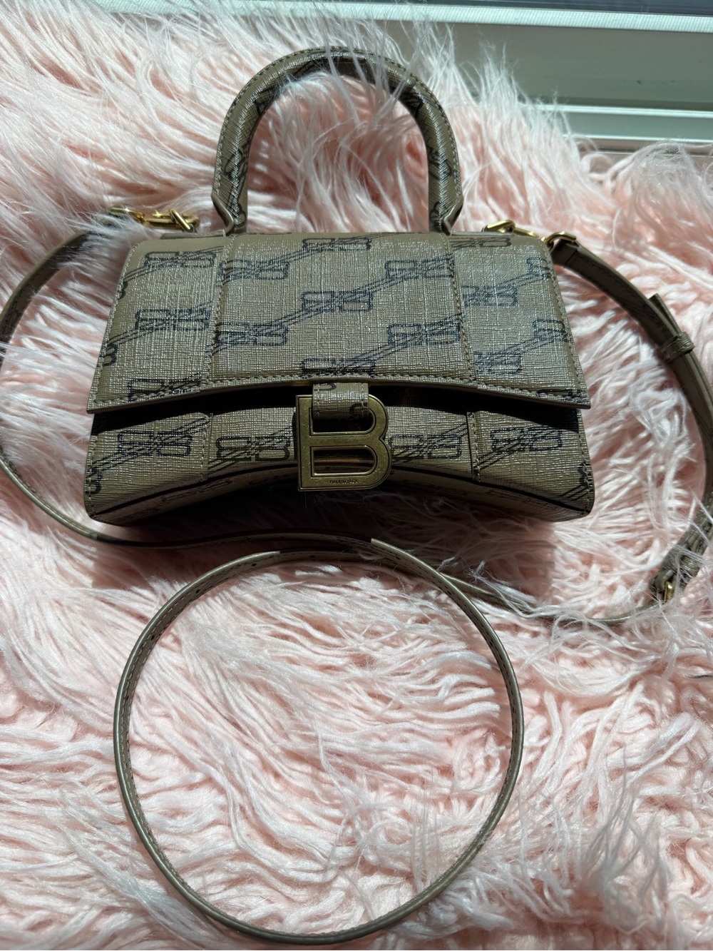 Balenciaga Mini Top Handle Bag in Taupe Monogram with Gold 'B' Hardware